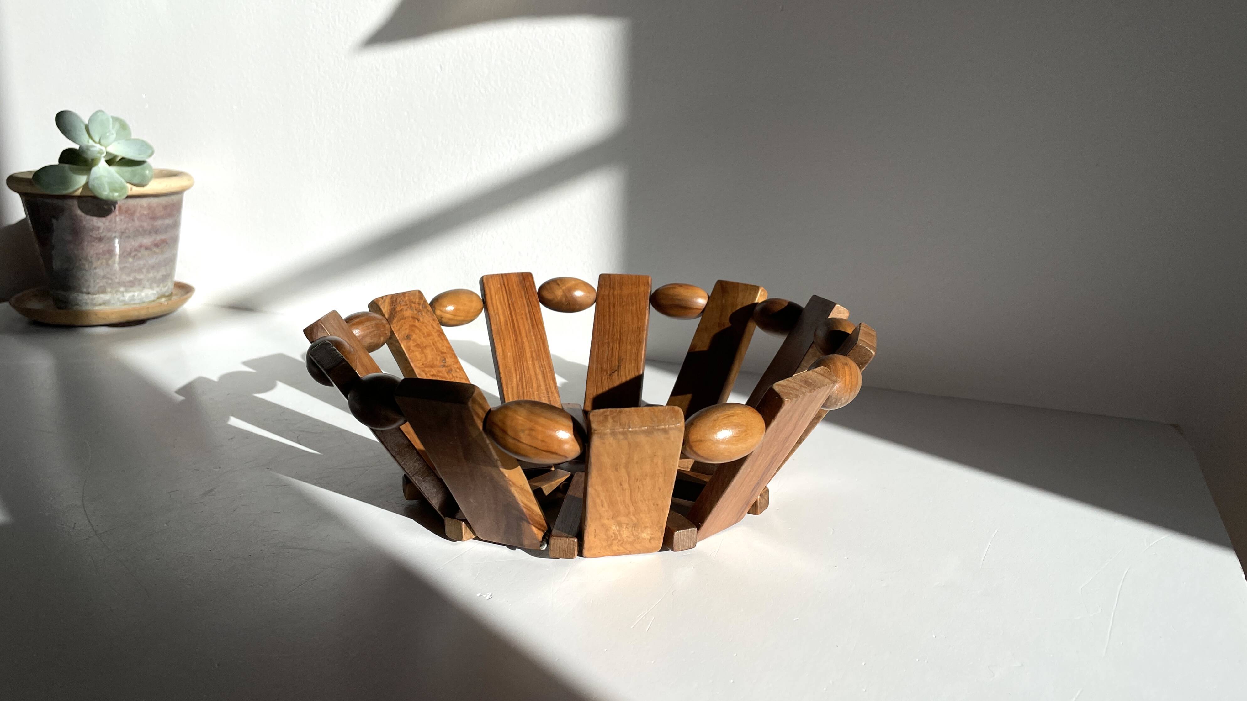 Vintage turned wooden table basket