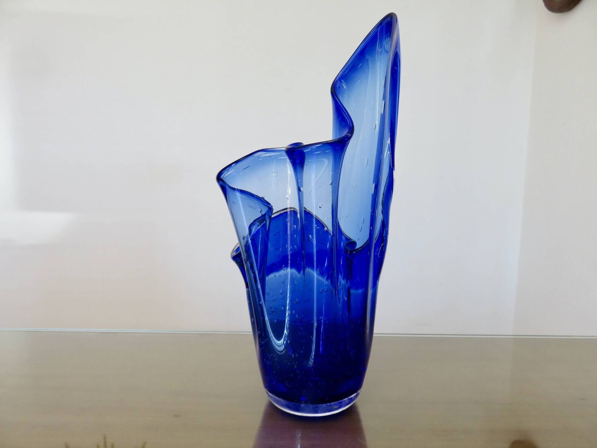 Large "handkerchief" vase in blown cobalt blue glass, 1960s.