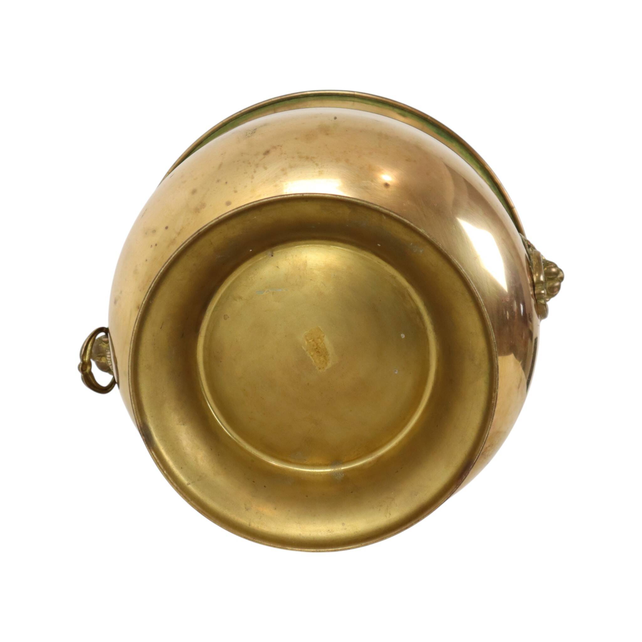 Antique Brass Jardinière Plant Pot with Lion Heads, Early 20th Century