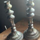 2 antique silver candlesticks