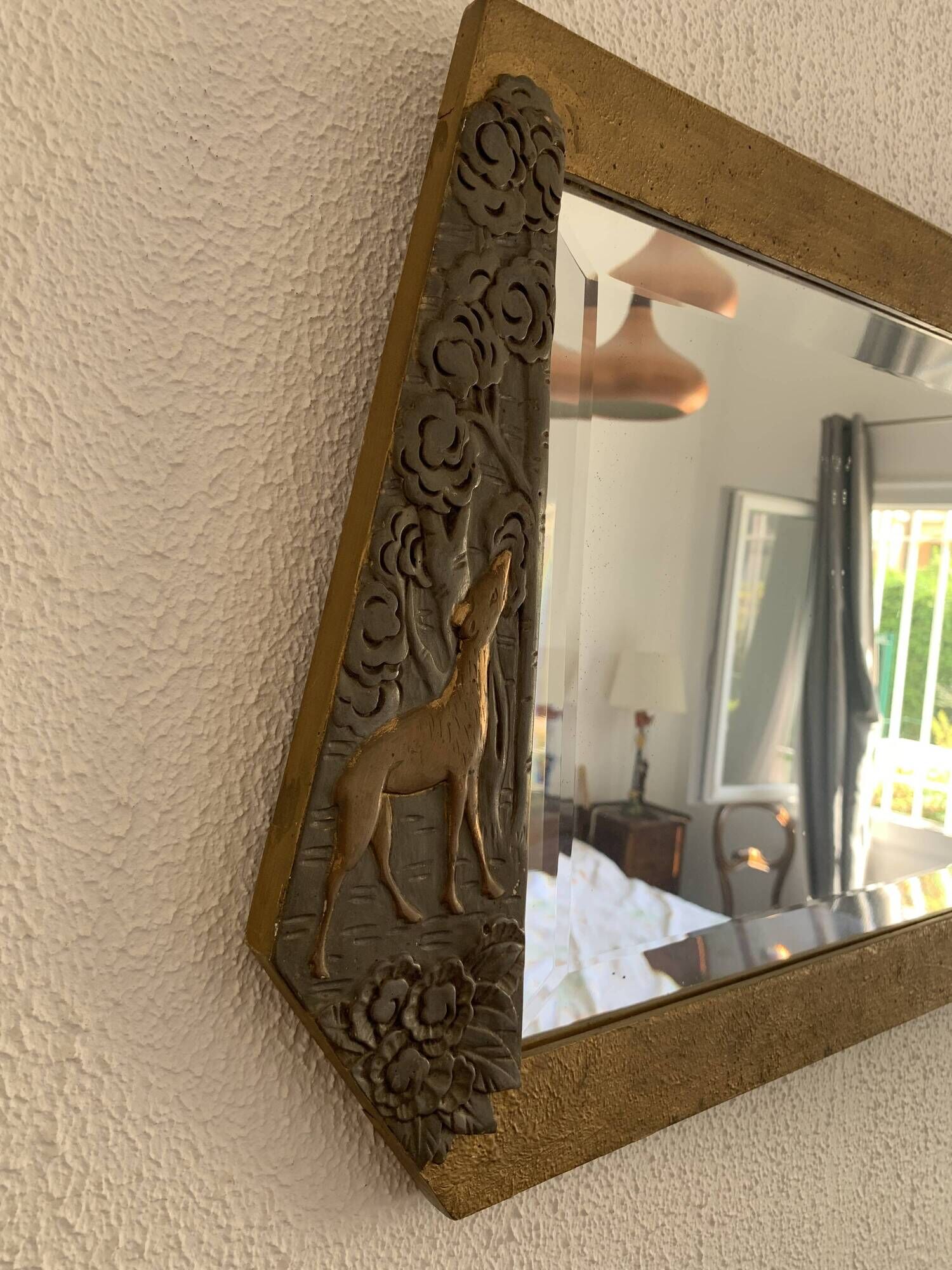 Vintage 1900 Art Nouveau beveled mirror in silver-plated gilded wood - 51 x 32 cm