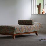 Art Deco bench, reupholstered in vintage fabric, Danish cabinetmaker, 1940s.