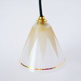 Glass pendant light with graphic patterns and textured trim, White and Gold, 195