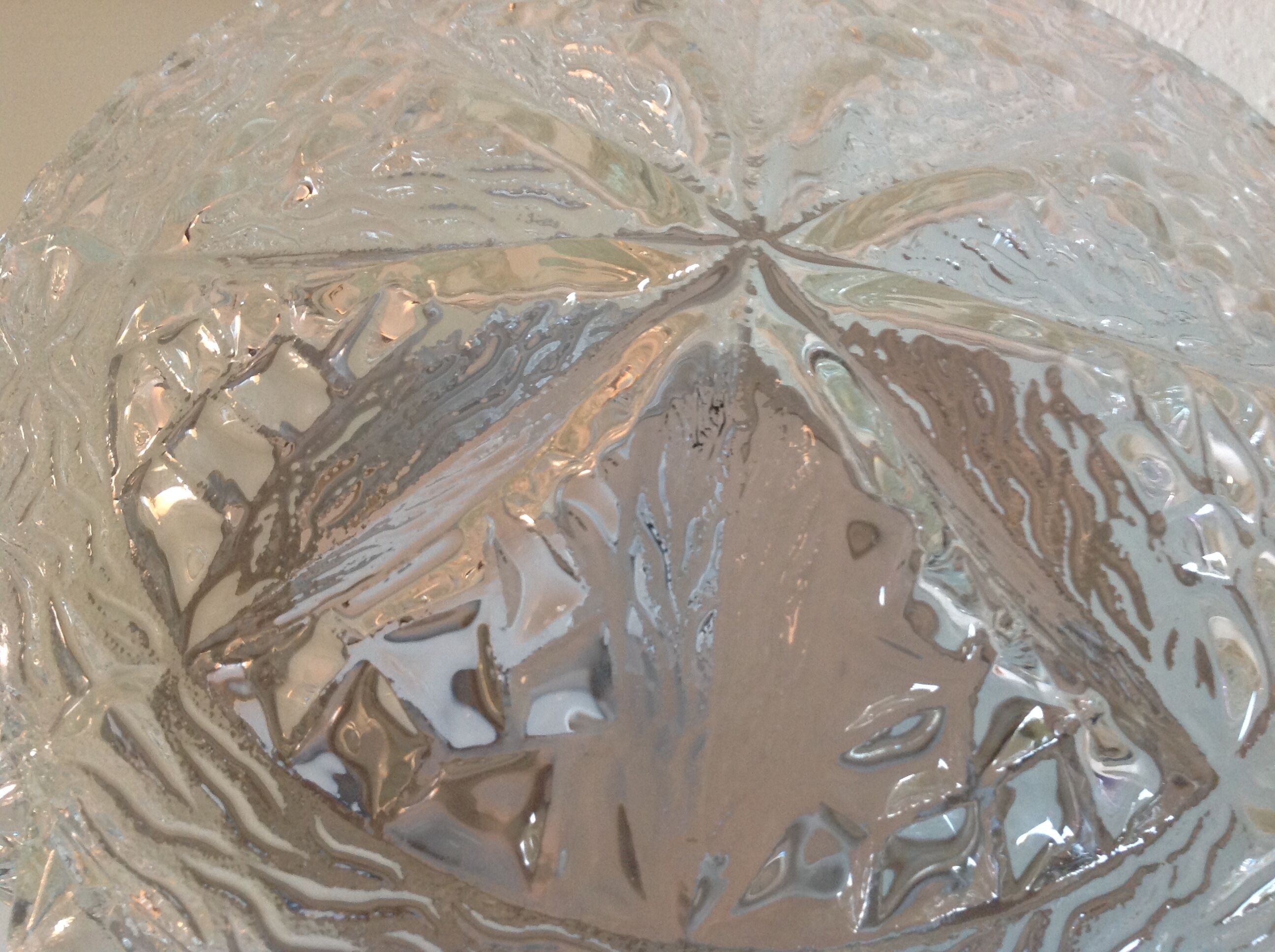 Structured glass round ceiling lamp vintage 60s-70s