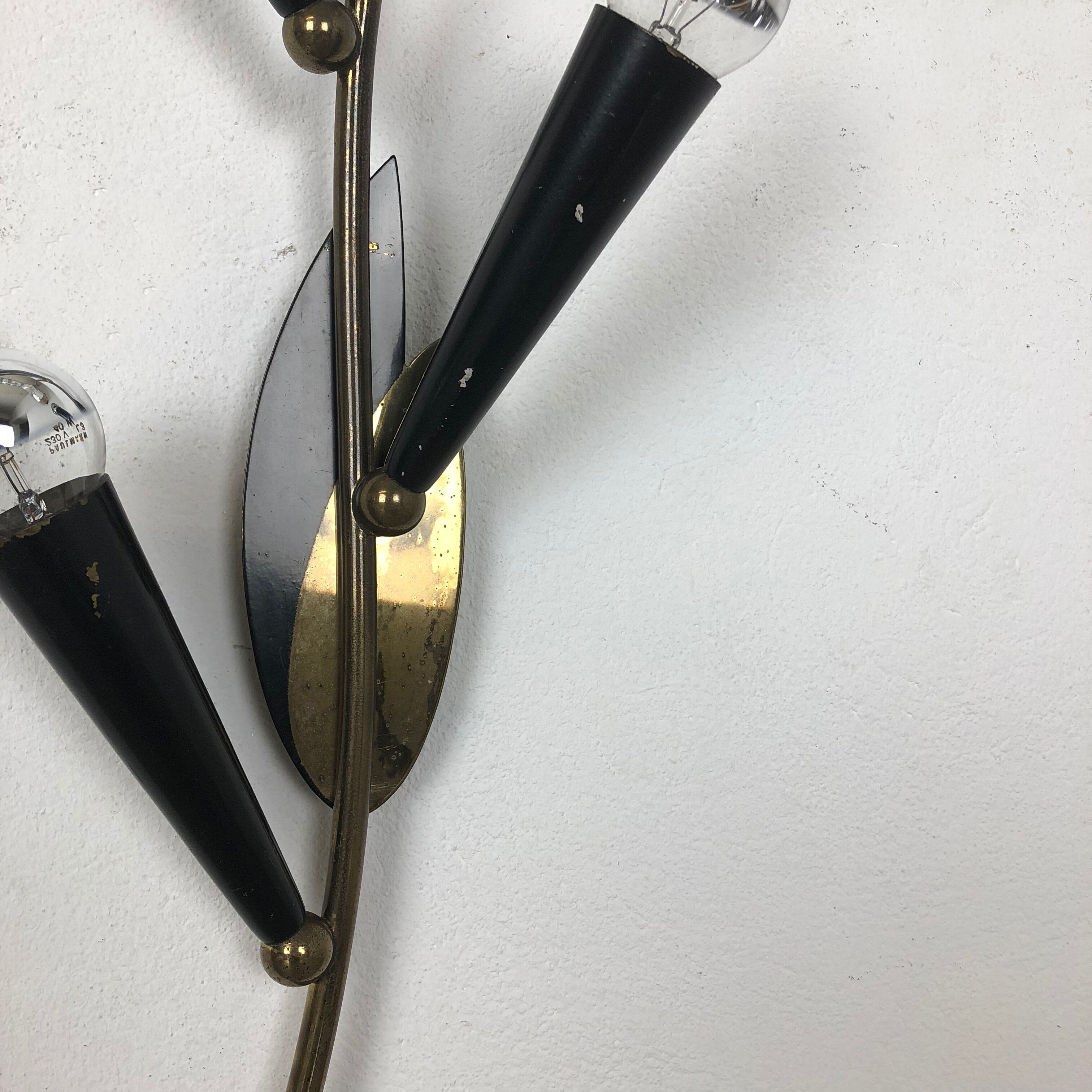 Extra Large Modernist Brass Floral Theatre Wall Light Sconces, France, 1950