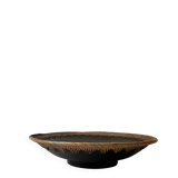 Large basket/trinket tray in blackened wood, wickerwork & mother-of-pearl