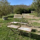 Set of 4 folding garden chairs in wood and metal