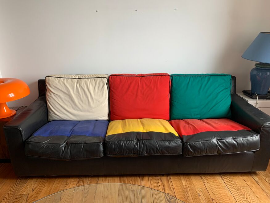 Canapé en cuir et tissu. Ligne roset en collaboration avec Jean Charles de  Castelbajac | Selency