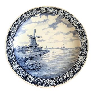 Plat creux et accroche murale  faïence  M.R.L  Boch  Delft's  39,5 cm