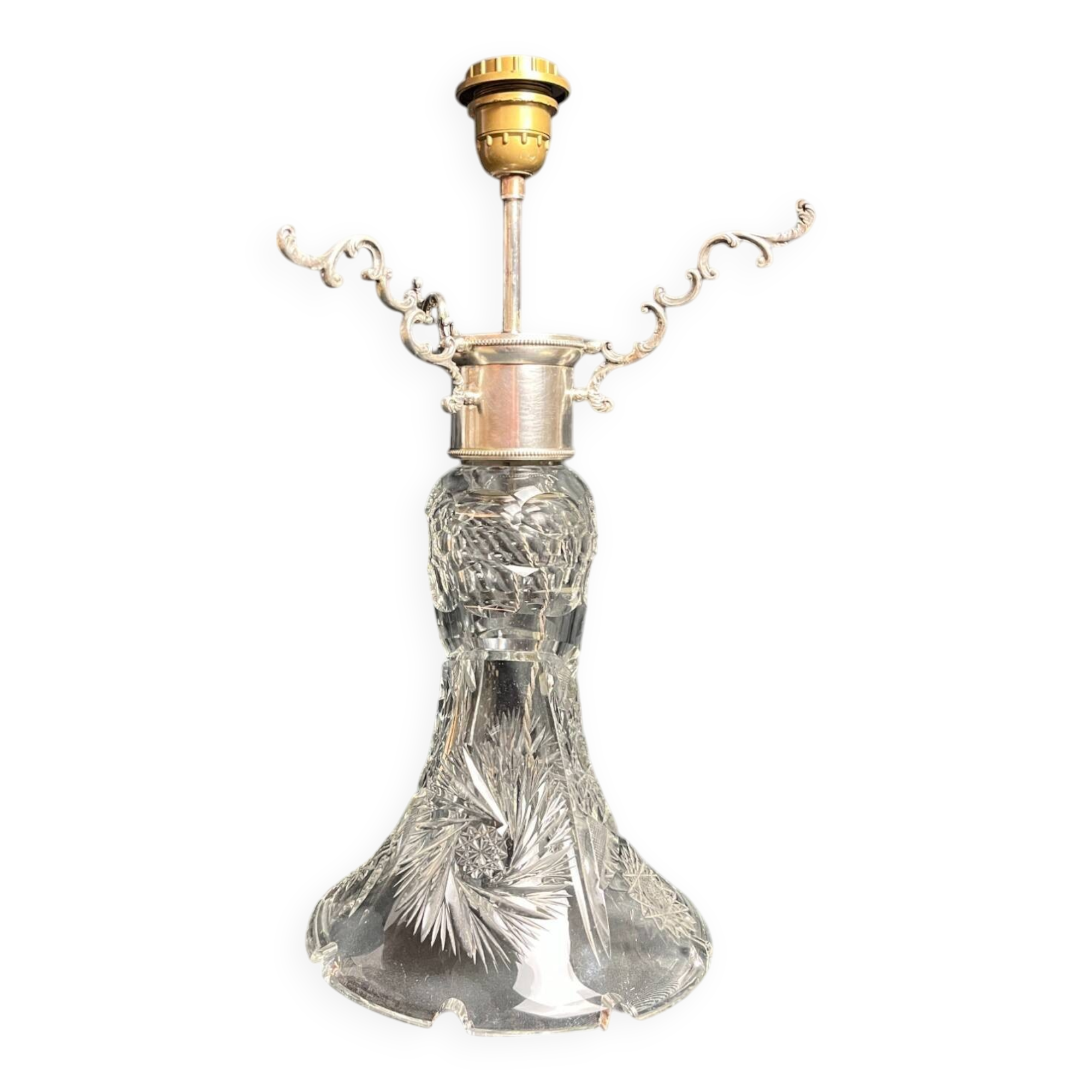20th century crystal lamp with silver metal frame