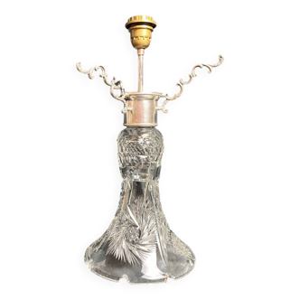 Lampe en cristal monture métal argenté XXème