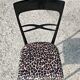 Set de 6 chaises salle à manger Mid Century laque noire peluche imprimé léopard