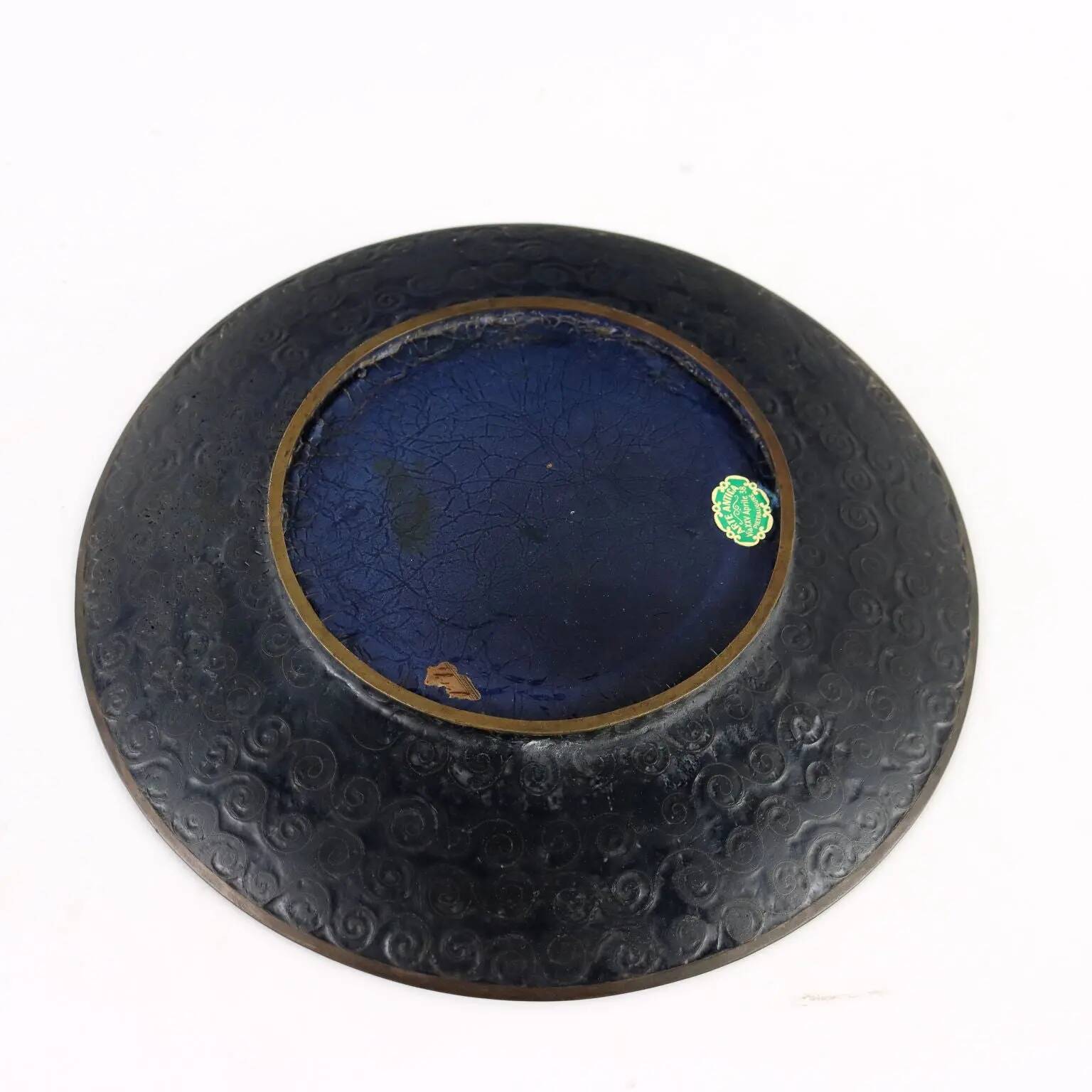 Antique copper plate with cloisonné decorations, Japan, Meiji period