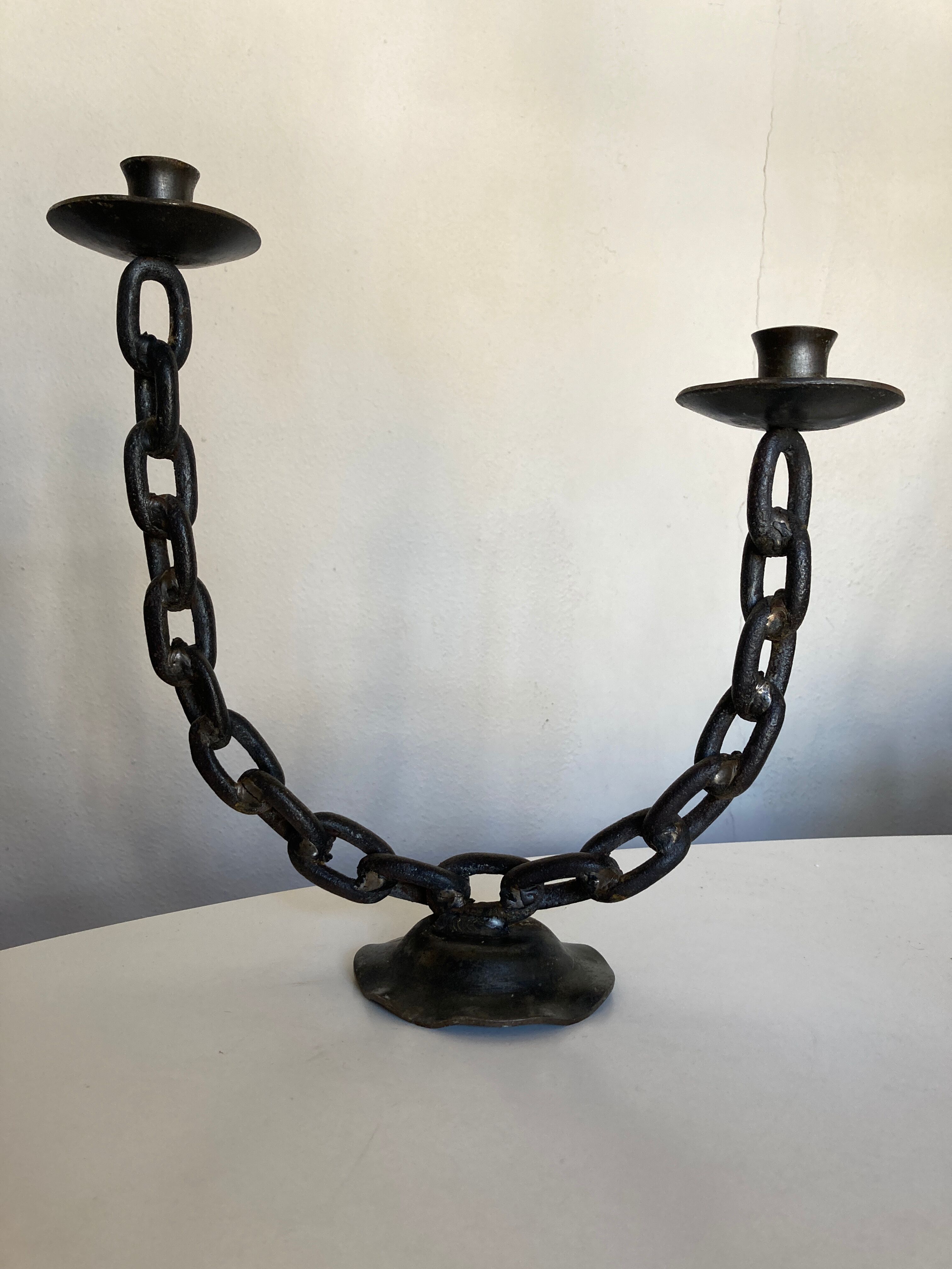 Brutalist beaten iron chain bougeoir 1970
