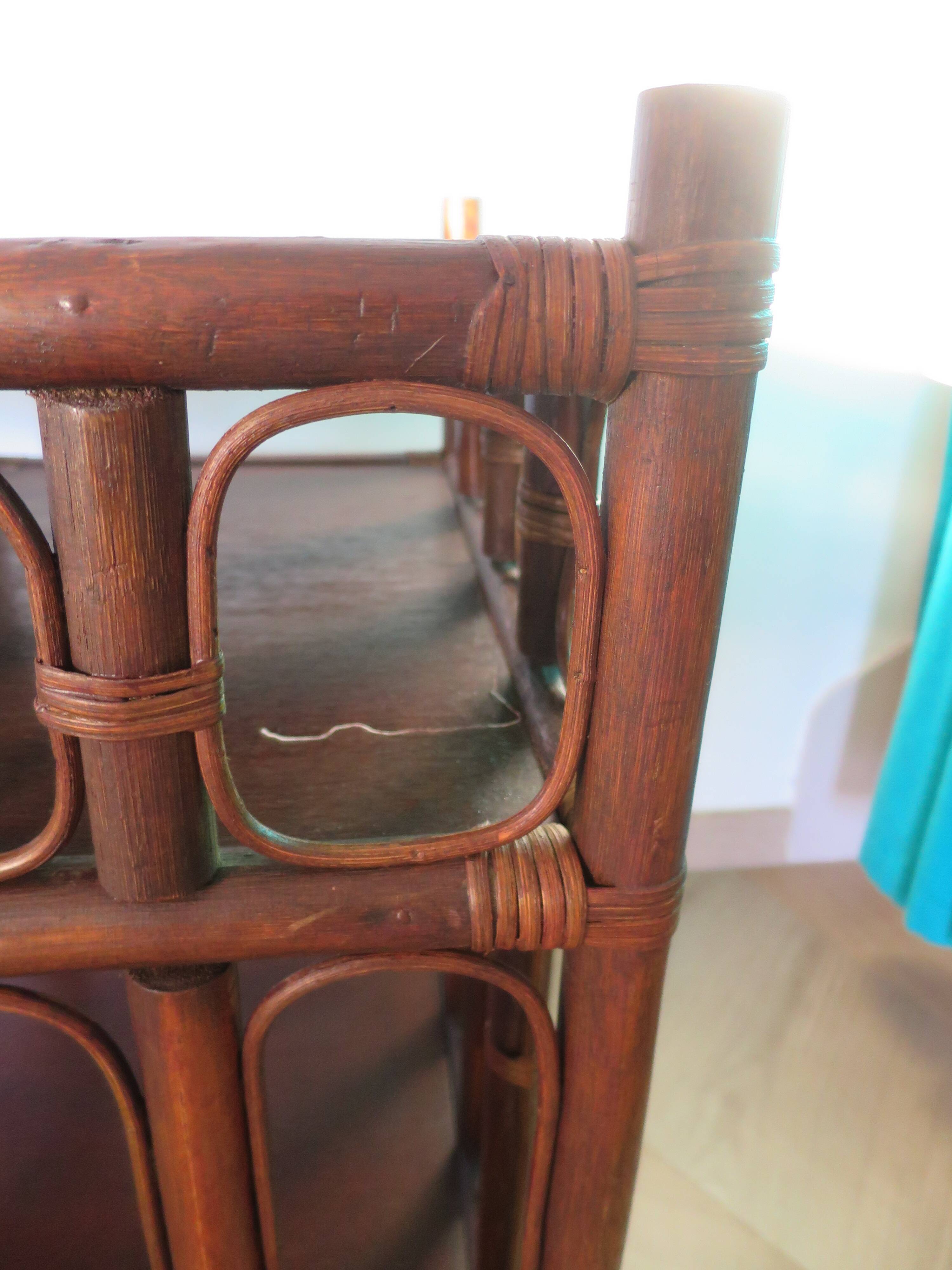 Retro side table - vinyl furniture - rattan and bamboo - 1980s