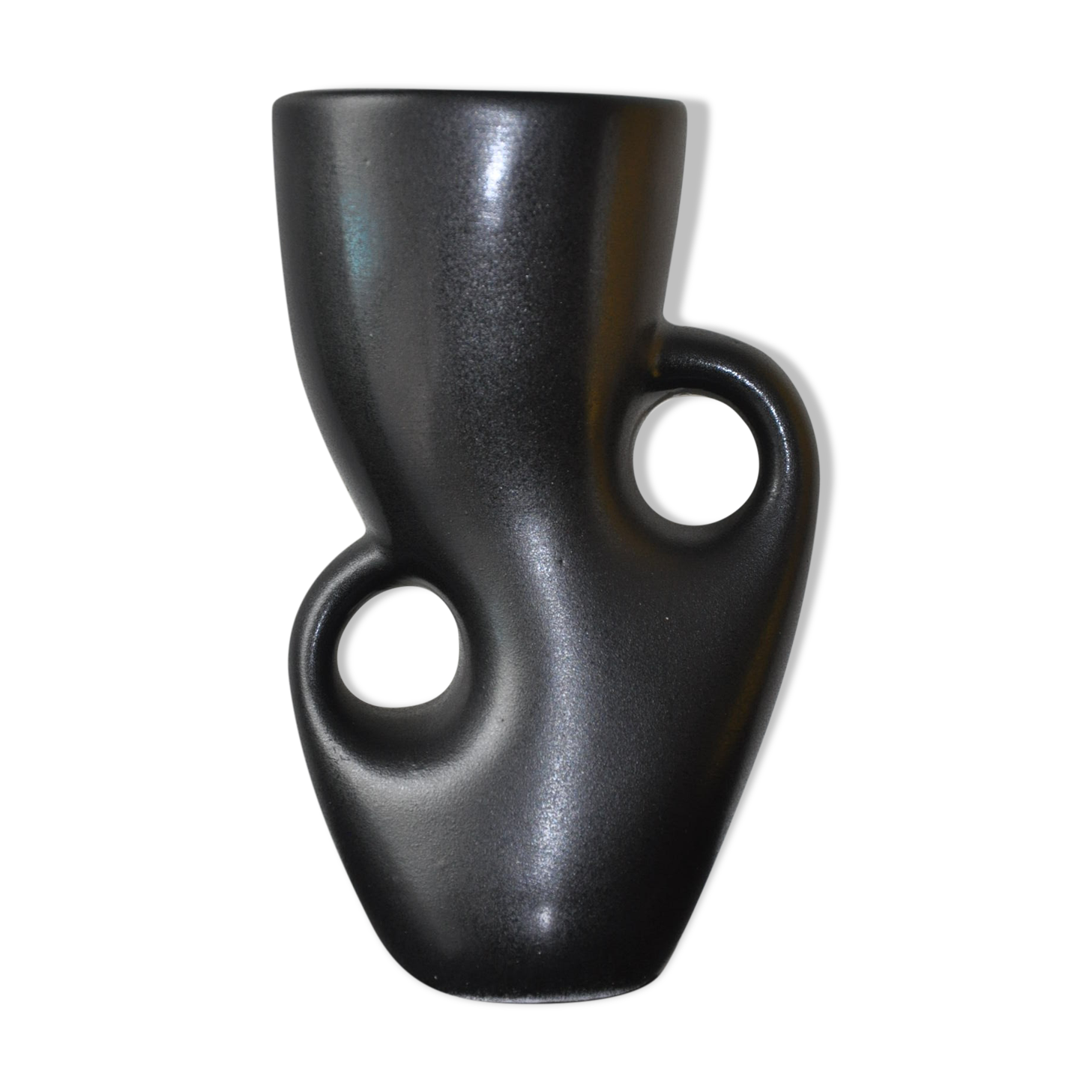 Vase noir céramique vintage forme libre