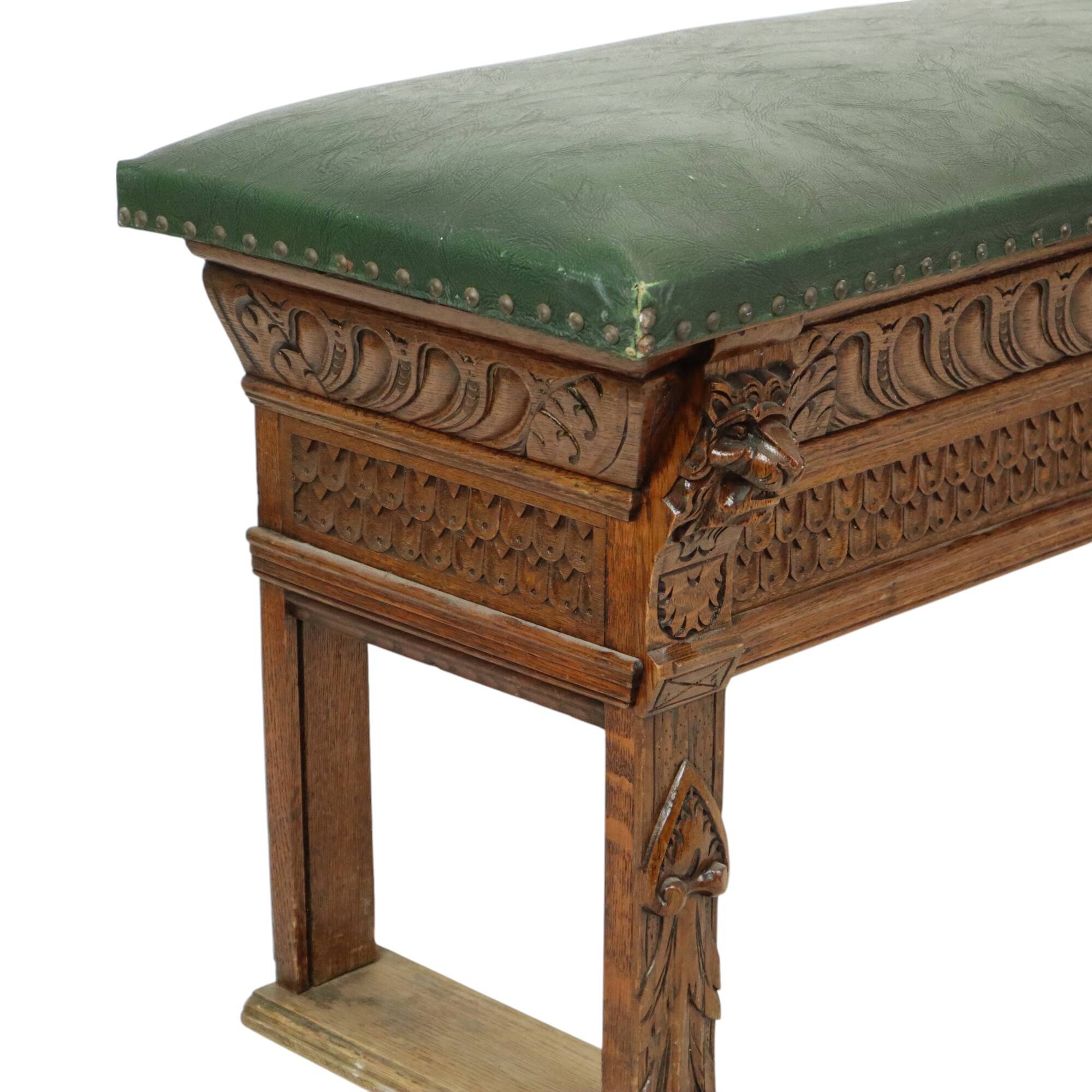 Antique Bench Carved Oak Church Renaissance Revival