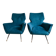 Pair of vintage Italian armchairs, 1950s-1960s, peacock blue velvet.