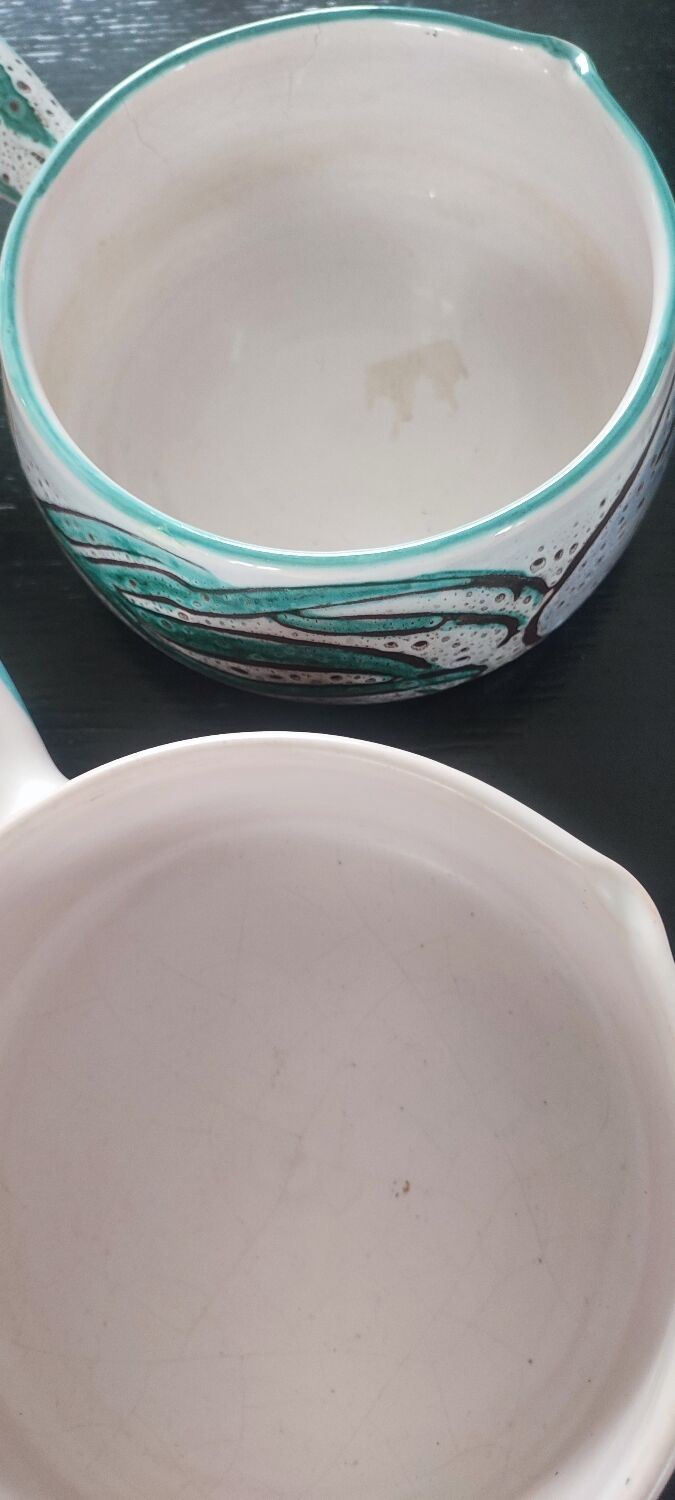 Pair of large Vallauris ceramic skillets