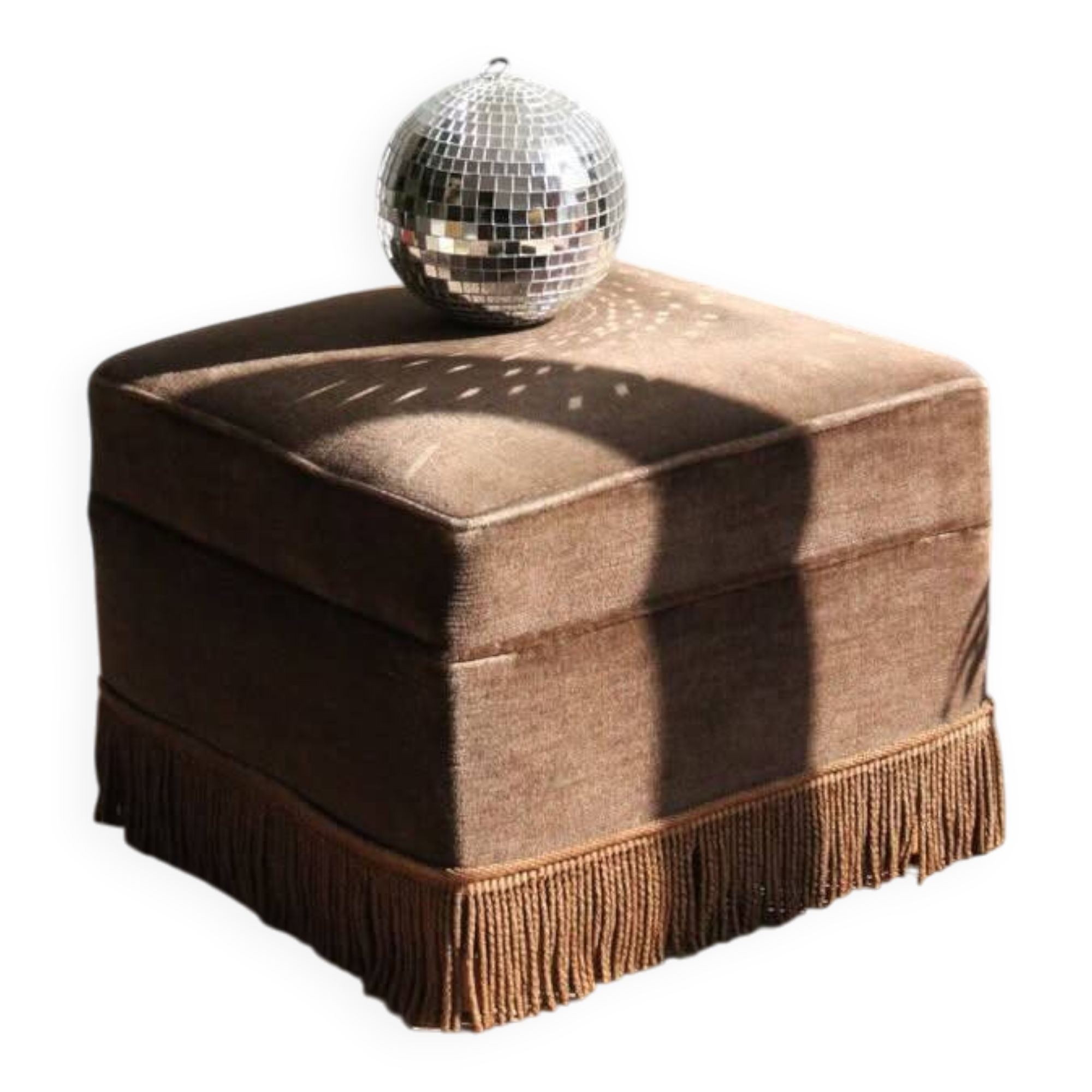 Large brown velvet pouf