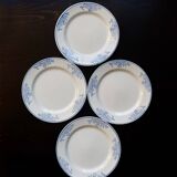 4 vintage ceramic dessert plates - Blue rim and floral pattern