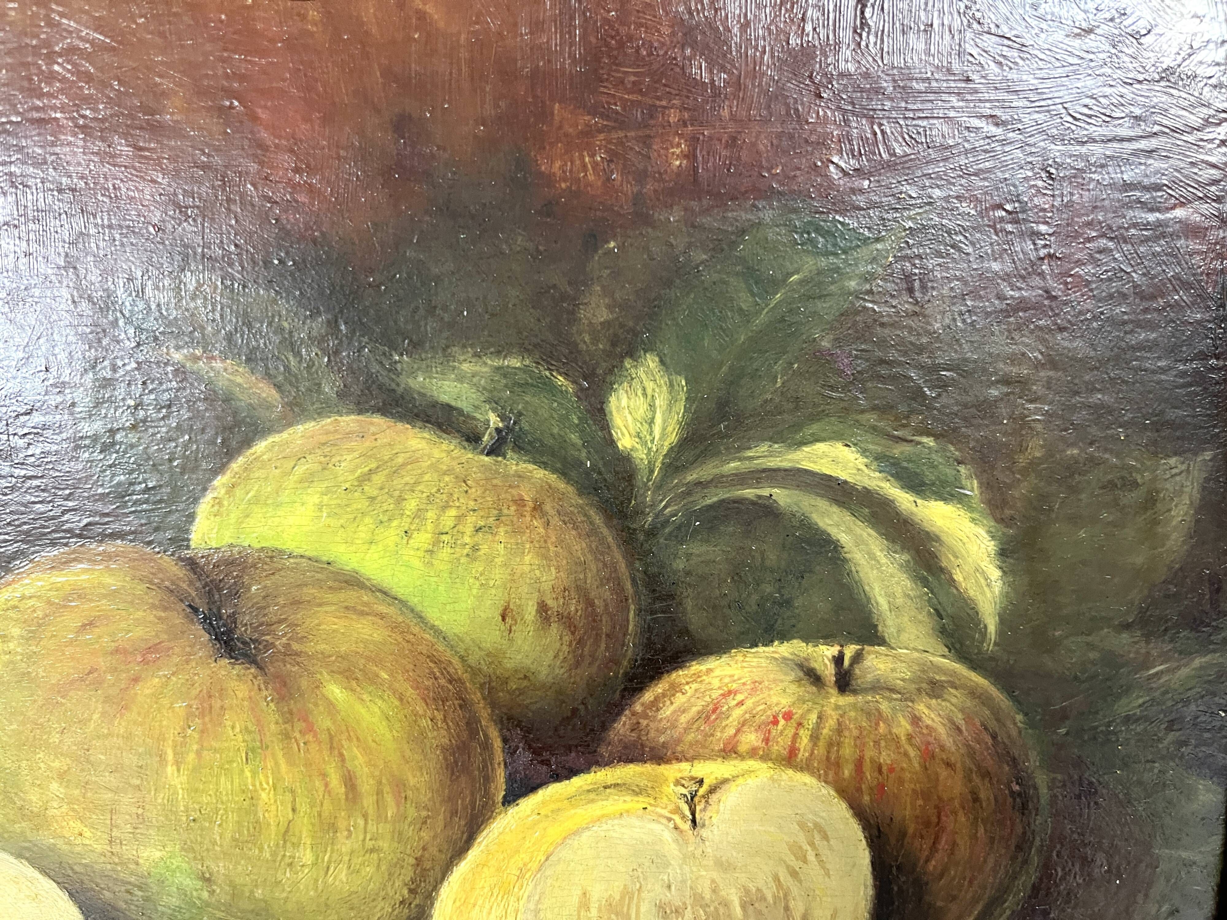 Huile sur toile d'une nature morte aux pommes 1910, tableau ancien ...