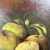 Huile sur toile d'une nature morte aux pommes 1910, tableau ancien encadré