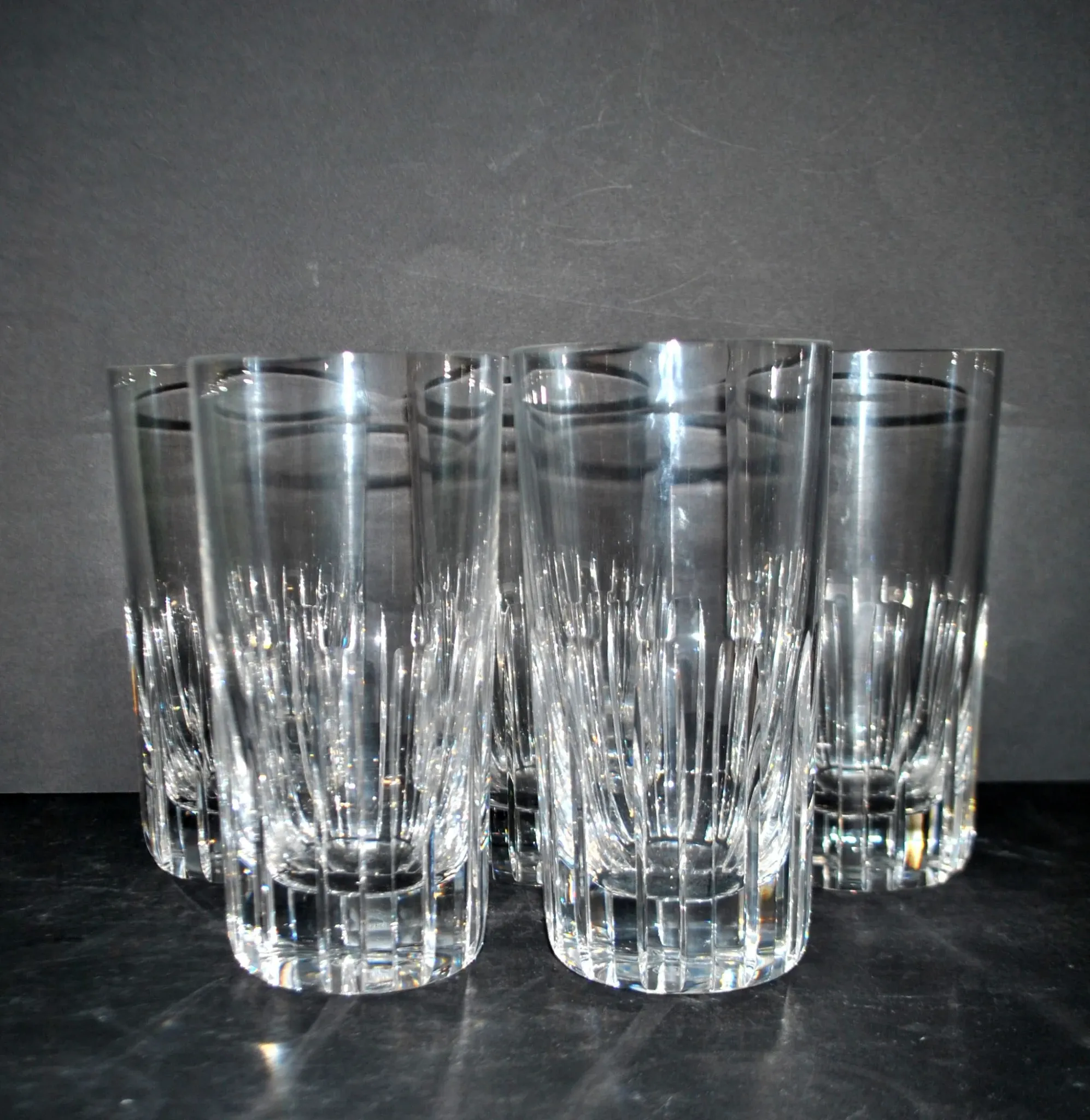 Baccarat lot of 5 Rotary glasses whisky long drink cut crystal signed