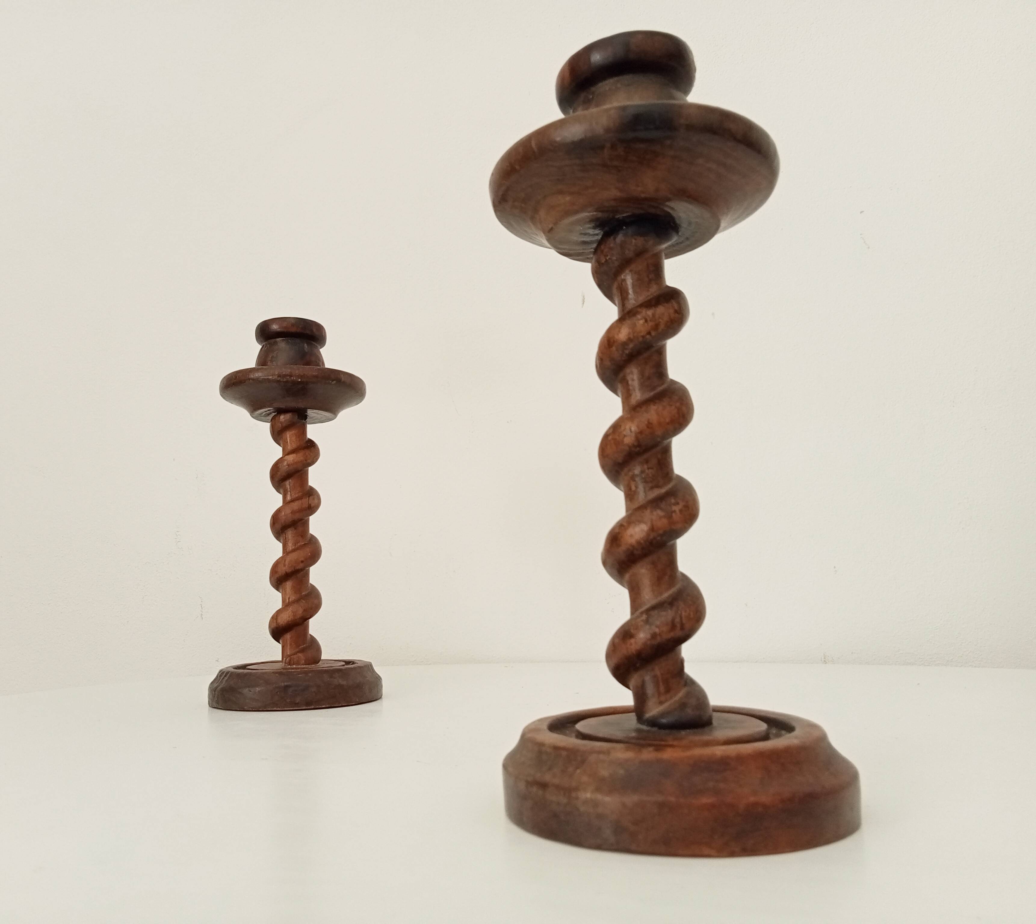 Vintage folk art turned wood candle holder