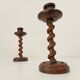 Vintage folk art turned wood candle holder