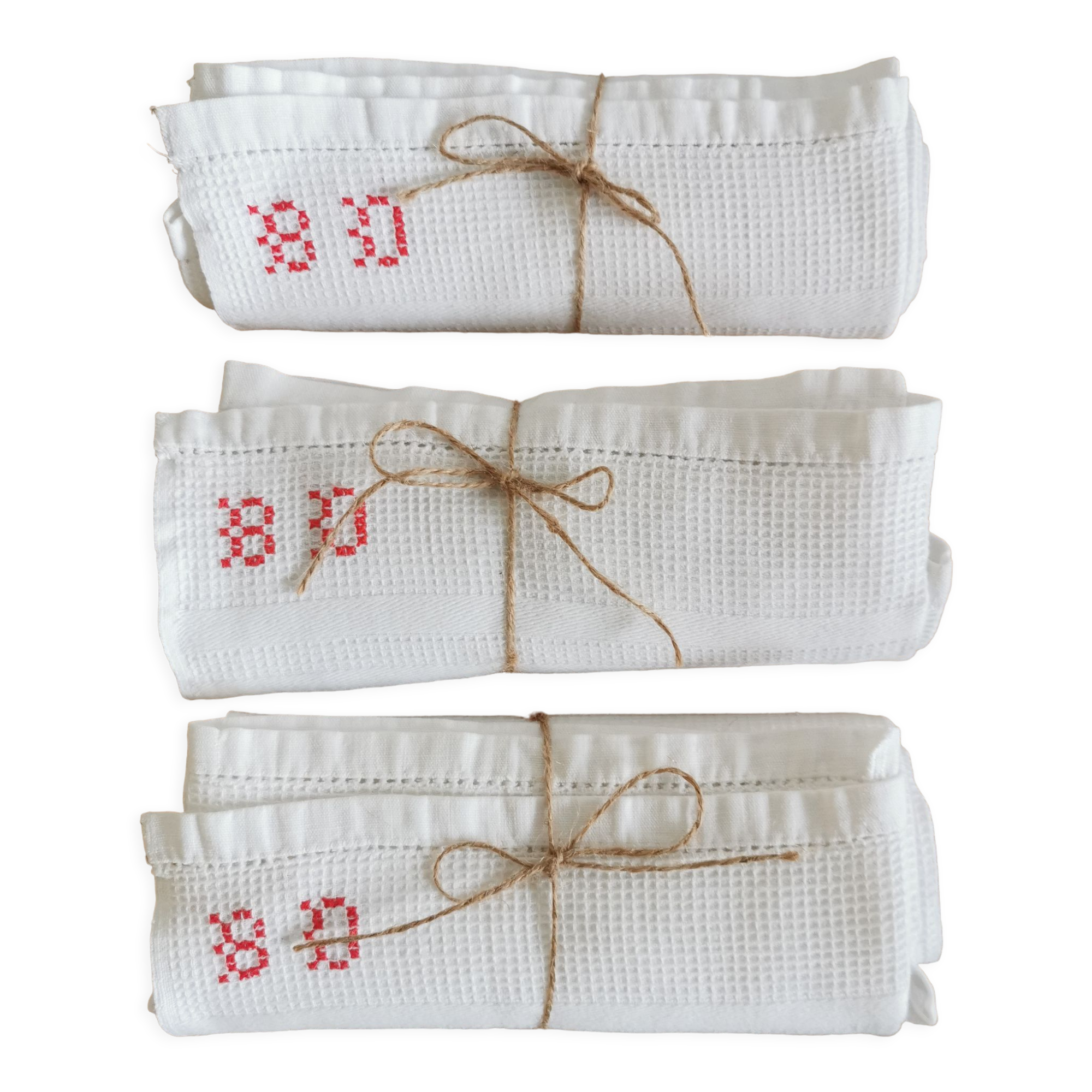 Old honeycomb tea towels embroidered