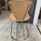 1 Linda armchair chair by Arrben in camel brown leather with a chrome steel frame.