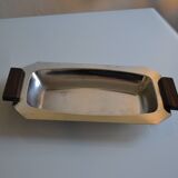 Art Deco serving dish in chrome metal with ebony handles.