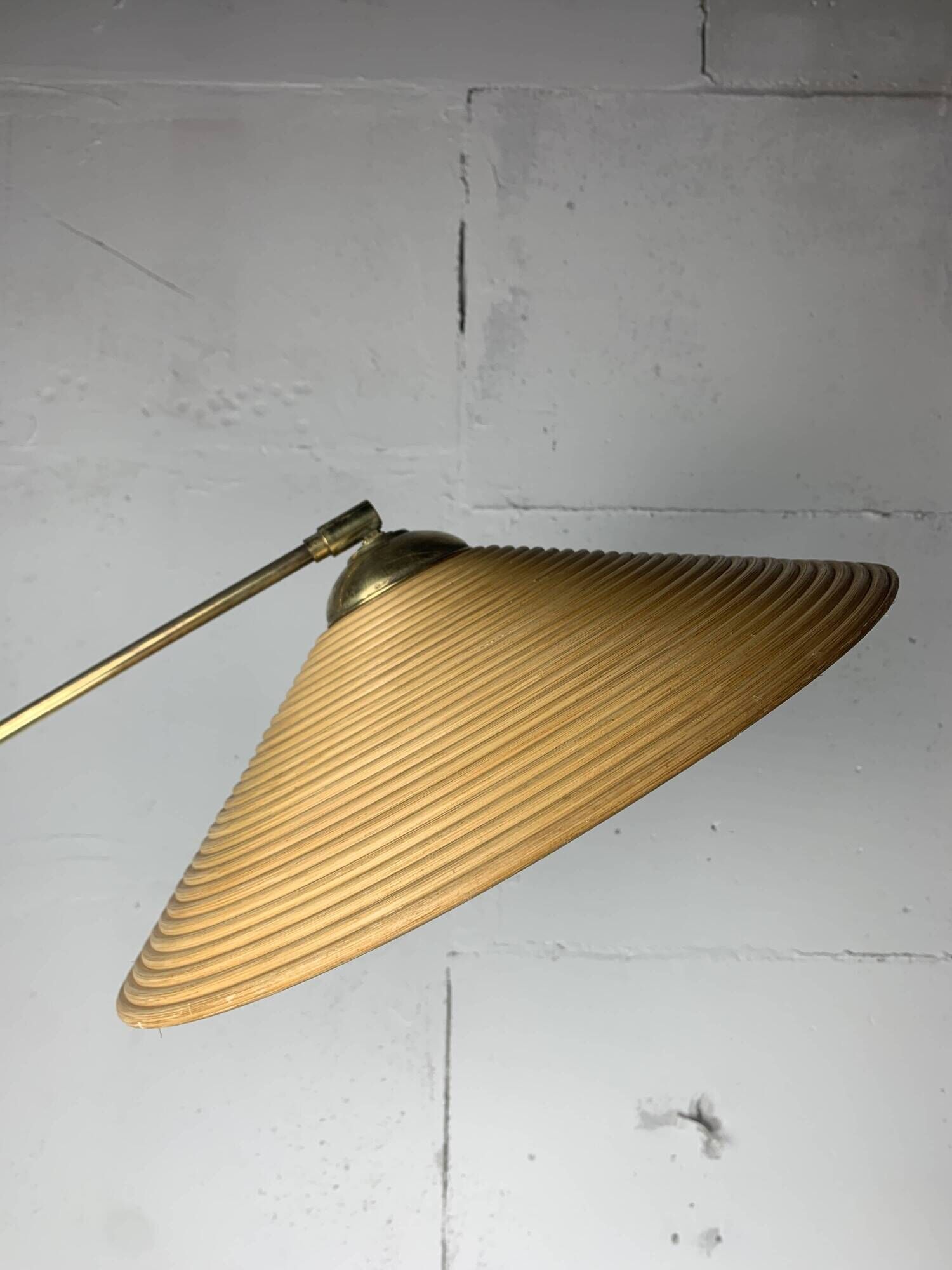Italian Adjustable Floor Lamp in Pencil Reed, Bamboo, Rattan and Brass, 1970s