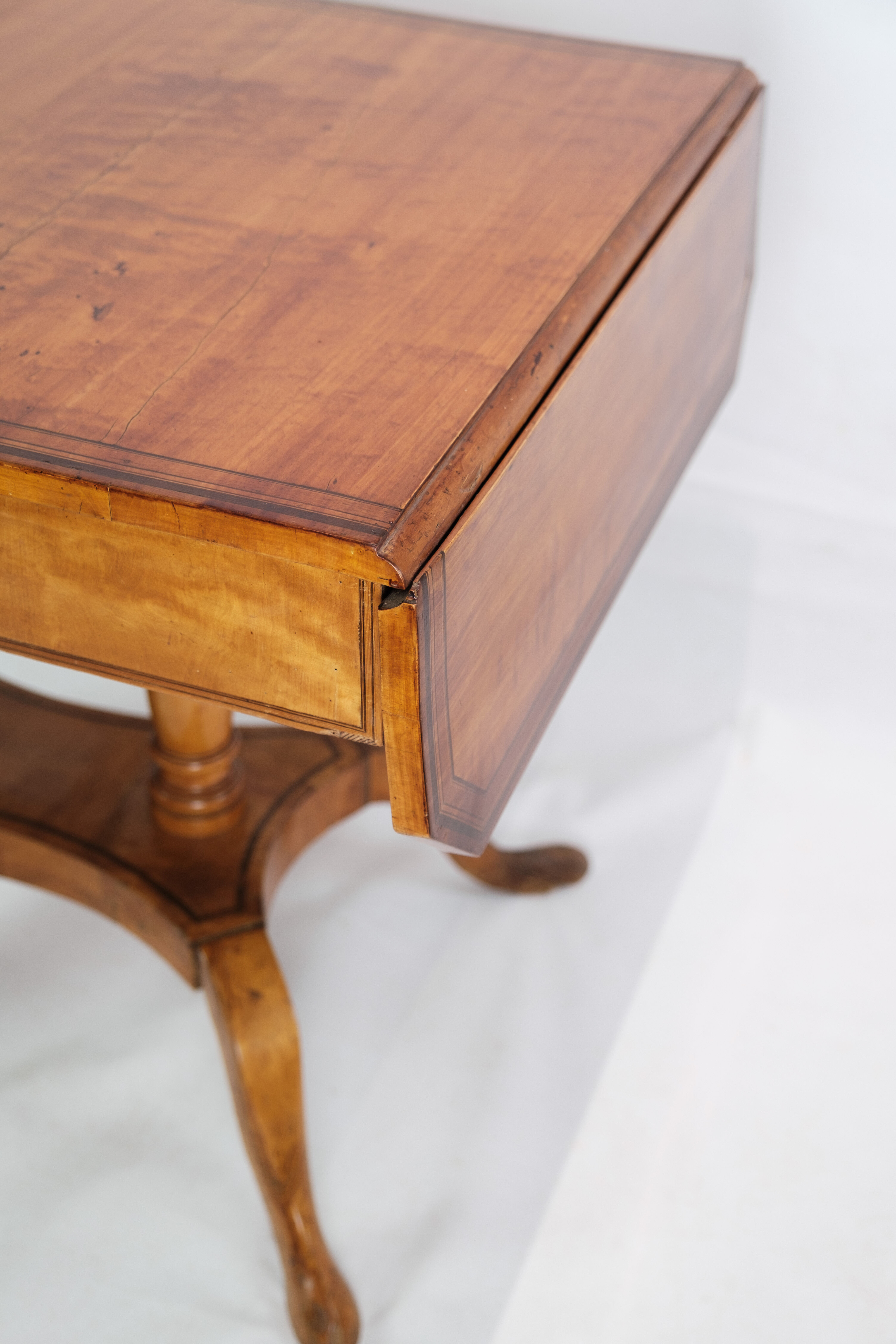 Antique Empire Table with Flaps and Marquetry in Birch Wood from 1840s