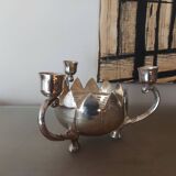 Bougeoir cente de table en métal argenté