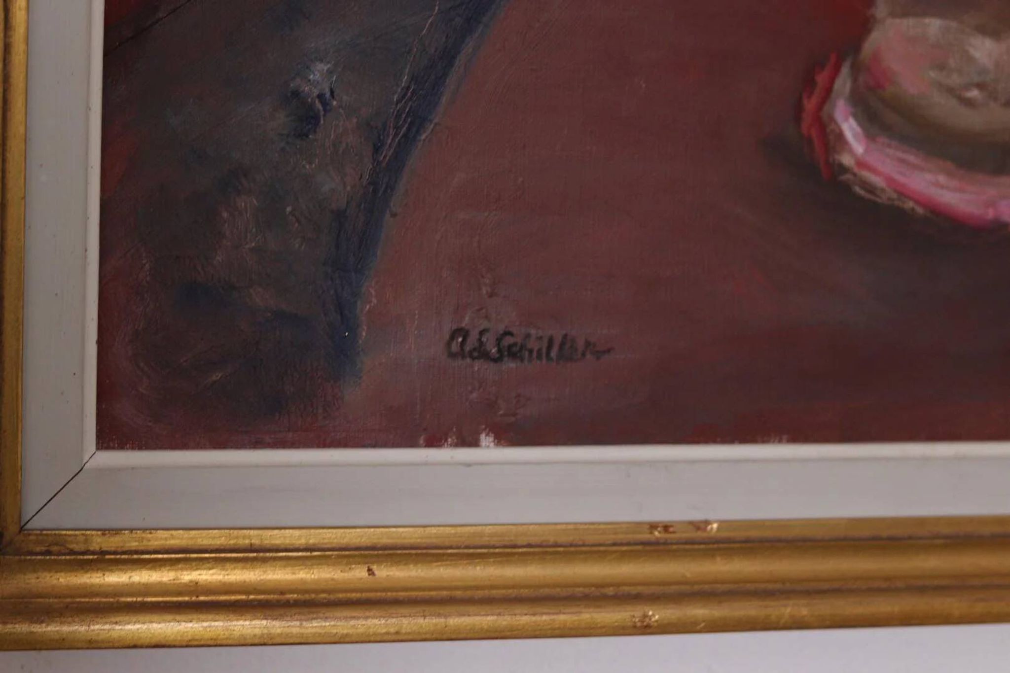 Huile sur toile originale suédoise – « Roses blanches » par Aina Schiller, Arvika