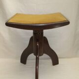 Piano stool bench old wooden tripod foot mustard velvet top