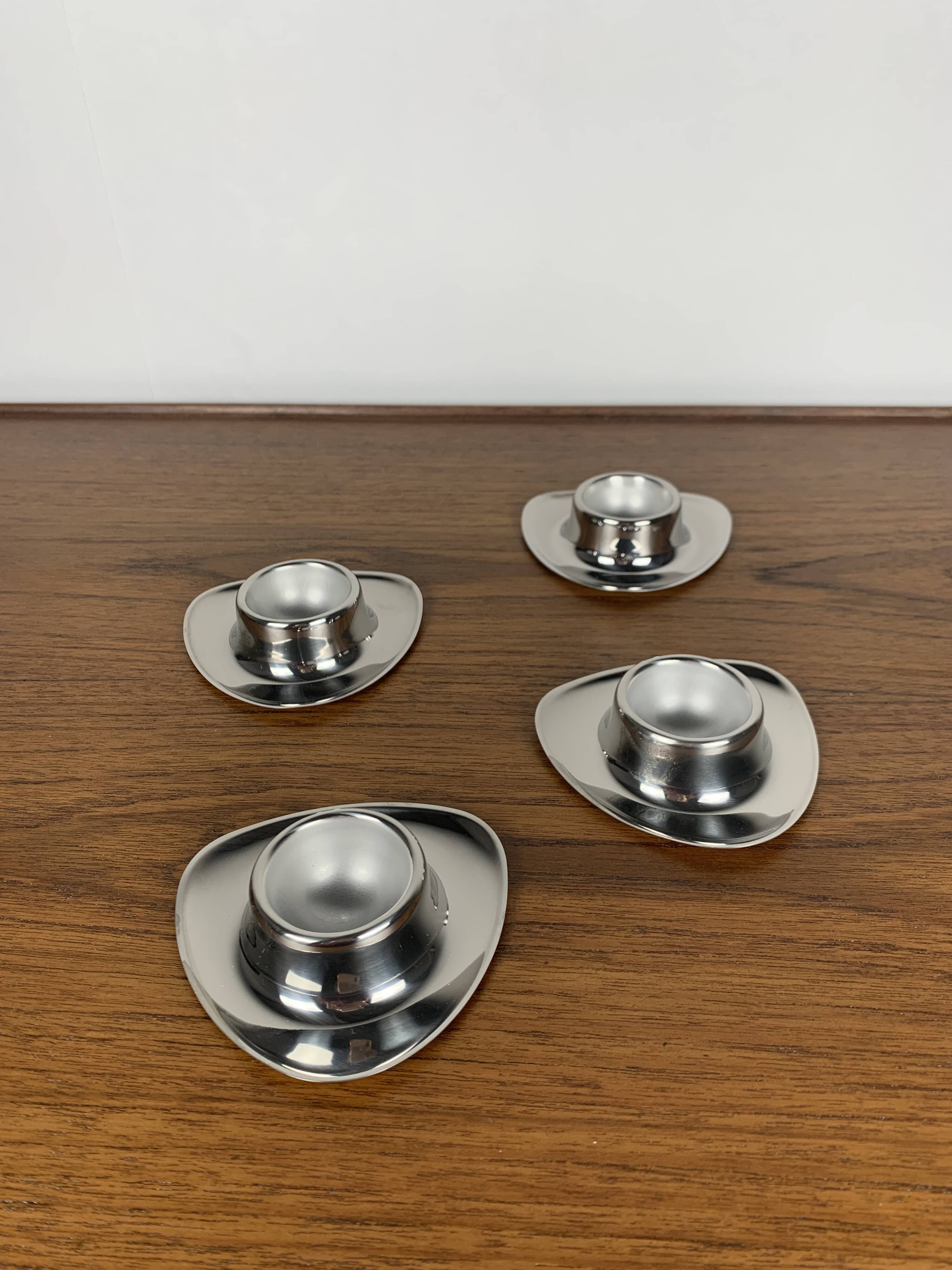 Set of 4 stainless steel egg cups Mark Tischfein, Germany, 1970