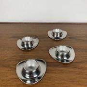 Set of 4 stainless steel egg cups Mark Tischfein, Germany, 1970