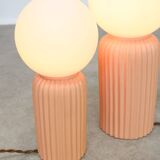 2 lampes de table vintage italiennes en céramique saumon et opaline