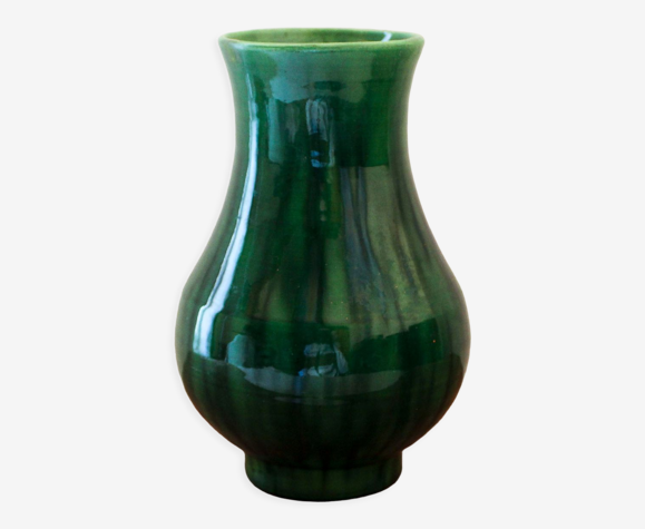 Vase en céramique d'Acollay décor flamé vert