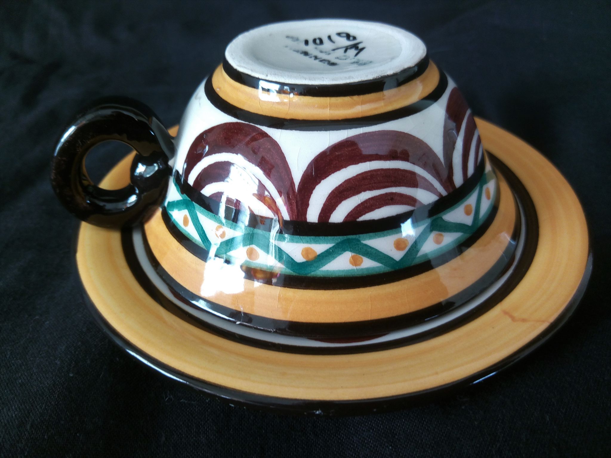 Art deco coffee service in St. Jean de Bretagne earthenware, hand painted (15 pieces)