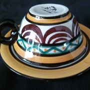 Art deco coffee service in St. Jean de Bretagne earthenware, hand painted (15 pieces)