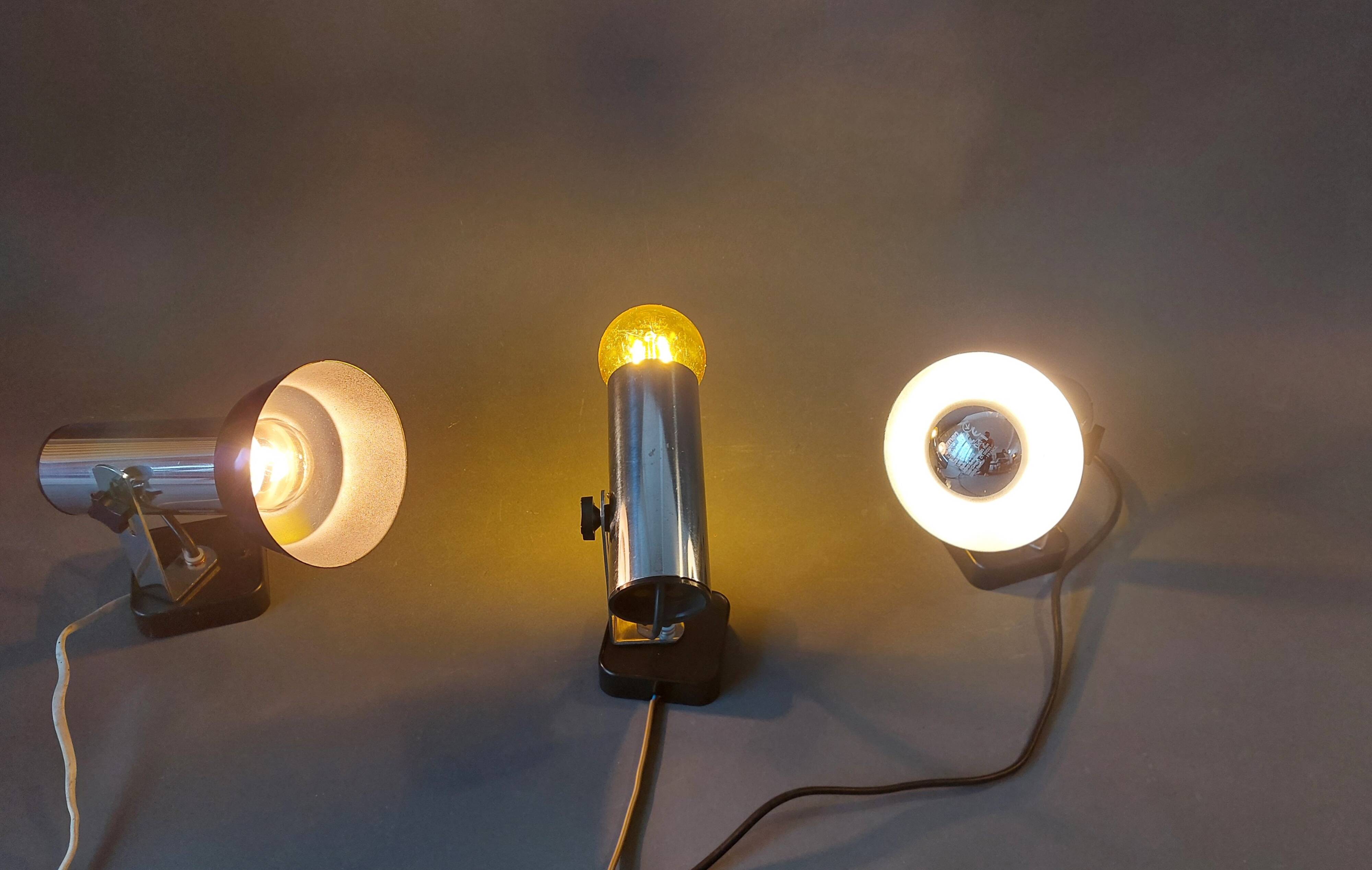 Series of 3 Targetti Sankey 1970 chrome wall lights.