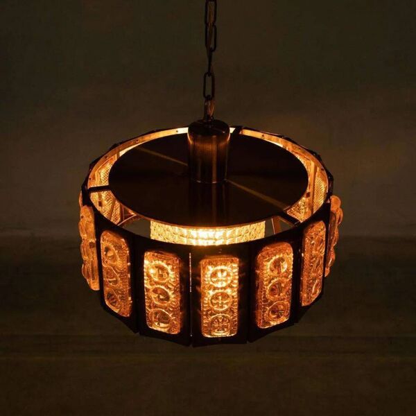 Suspension vintage en verre design danois, suspendue midcentury