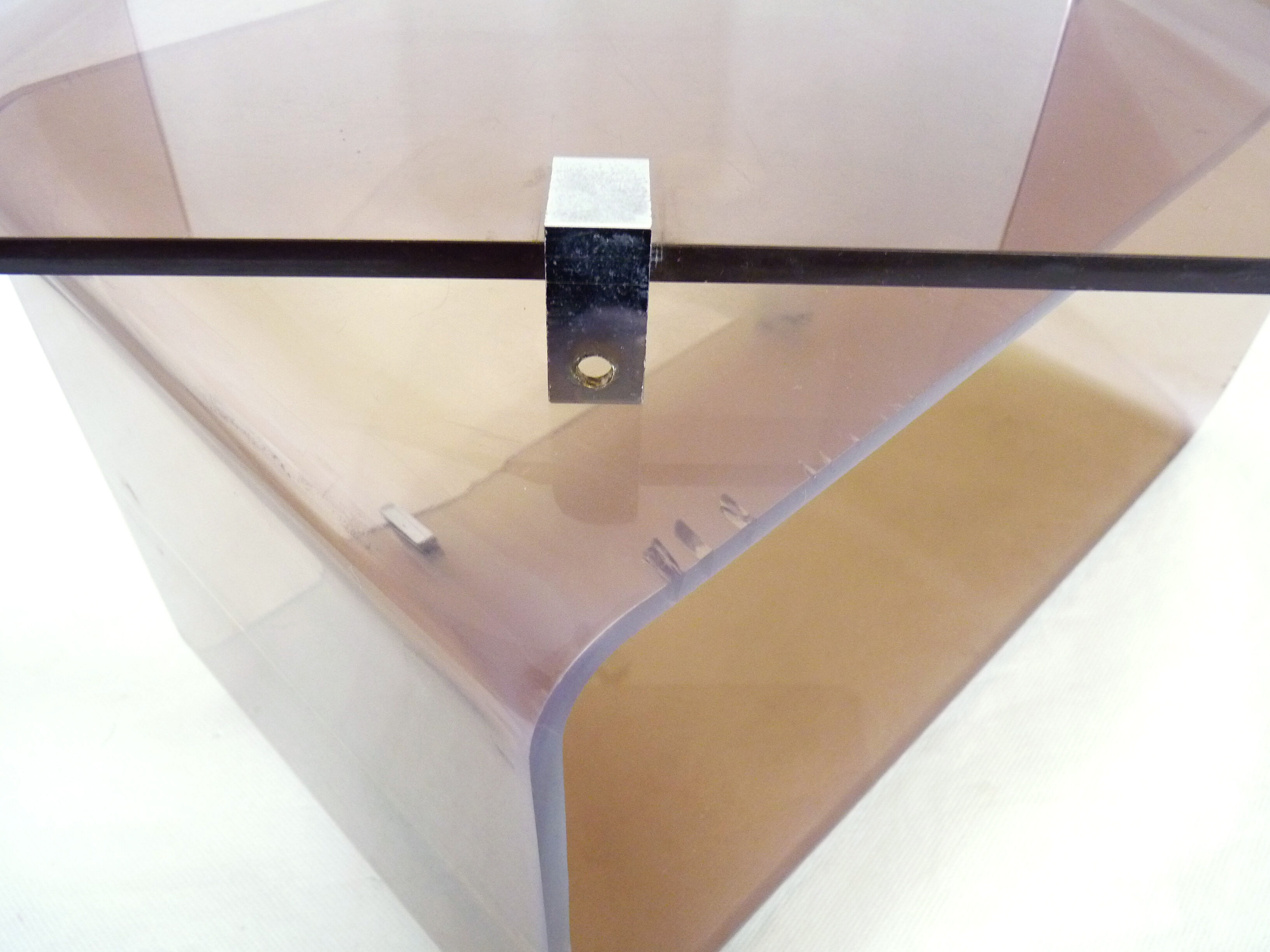 Lot of 2 Space Age wall shelves in smoked plexiglass 1970