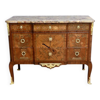 Commode Sauteuse en Bois de Rose et Palissandre, style Transition Louis XV