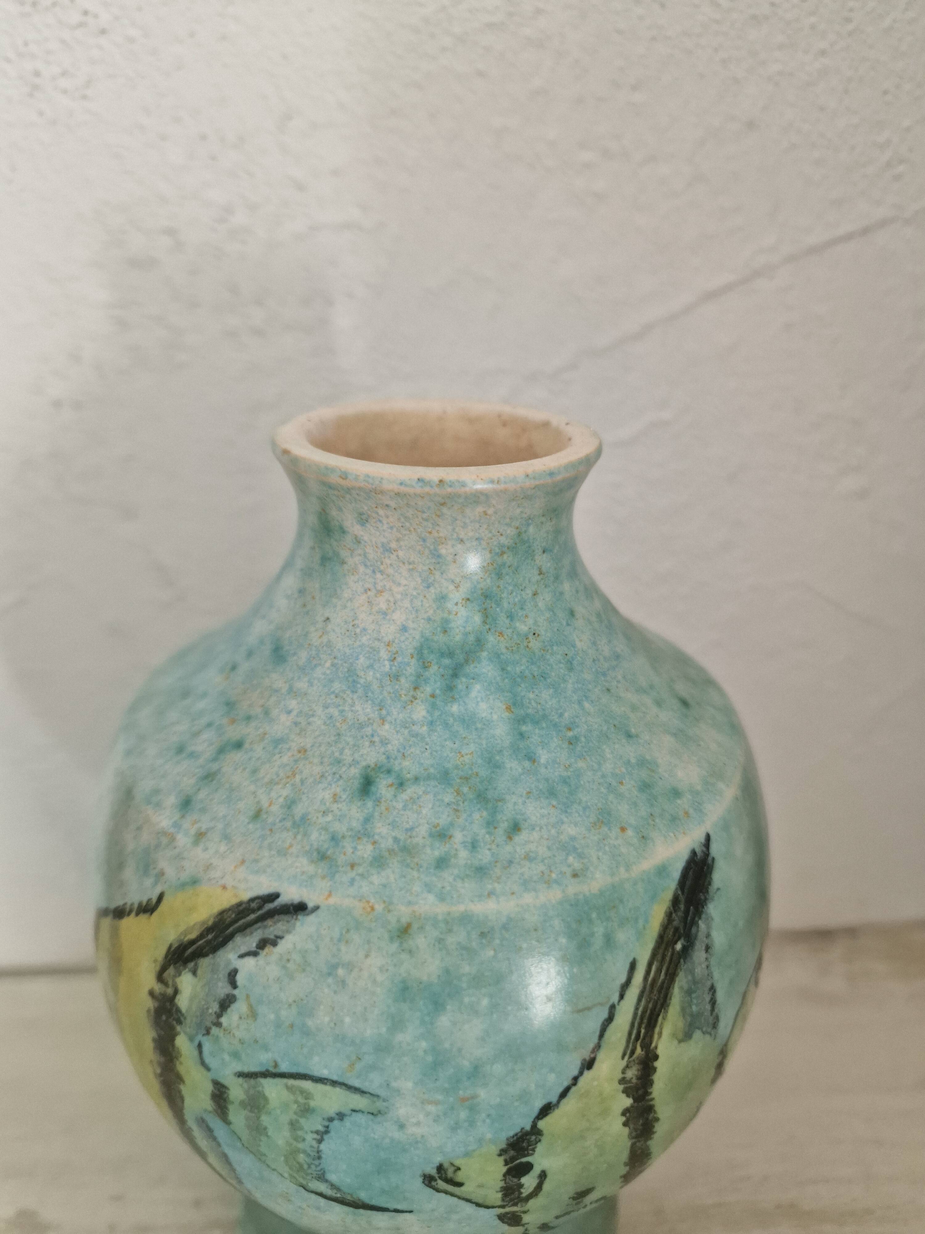 Vintage vase with fish decor by Pierre Scheffer