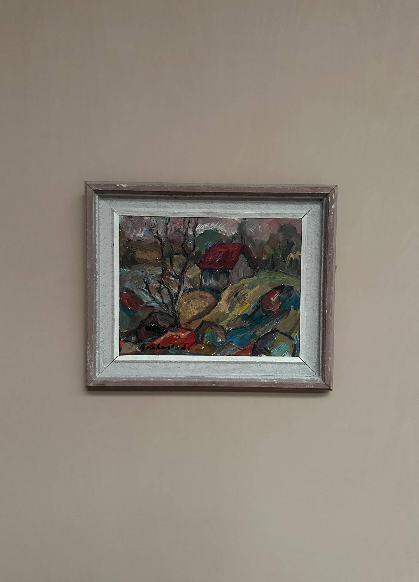 Swedish Oil on Canvas – “Cottage with a Red Roof” by Nils Grahmstad